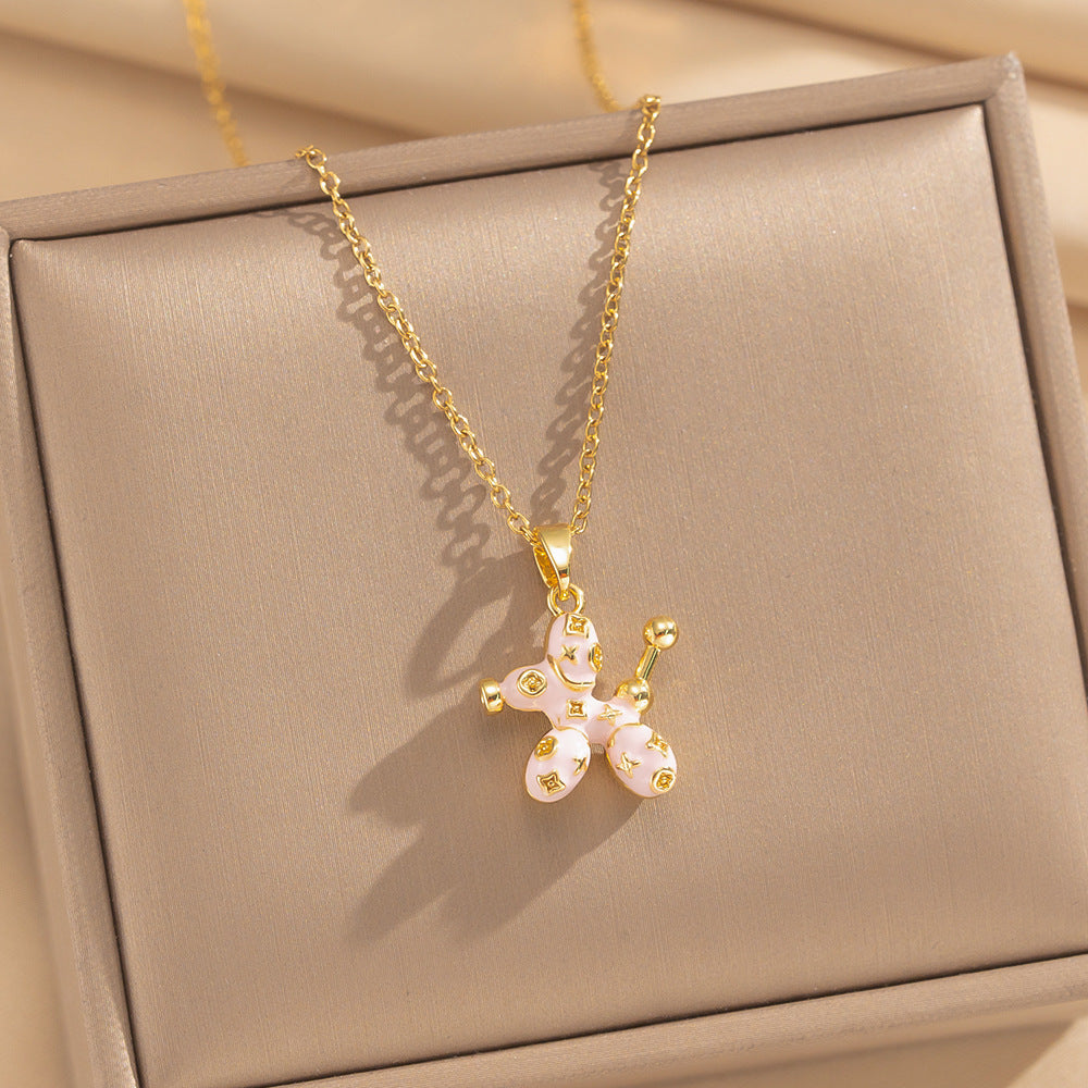 Collana con ciondolo in rame placcato oro 18 carati con smalto e zirconi micro-incastonati, a forma di cuore floreale geometrico, stile lussuoso leggero, con catena a maglie in acciaio al titanio per donna