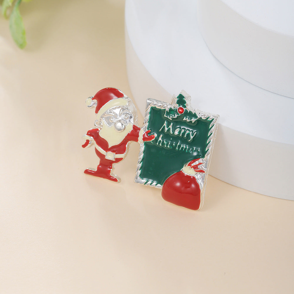Geometric Drip Oil Plated Alloy Brooch with Christmas Pumpkin Reindeer Snowman Sleigh Ghost Apple Designs for Women