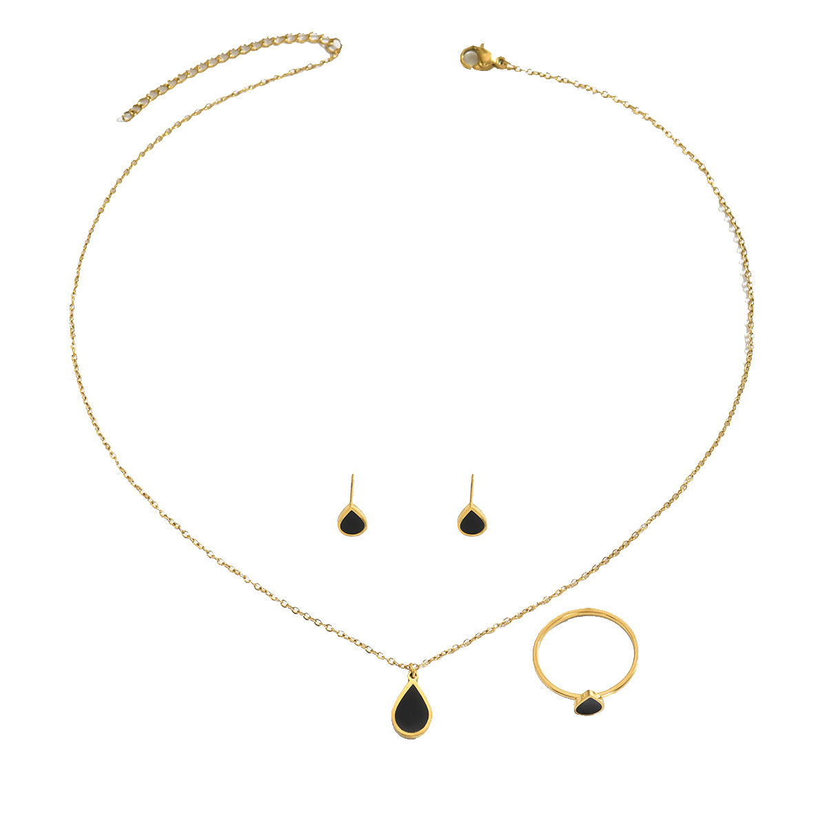 Juego de collar, pendientes y anillo de mujer con diseño de gota geométrica con microincrustaciones de aleación, joyería de moda para ir al trabajo