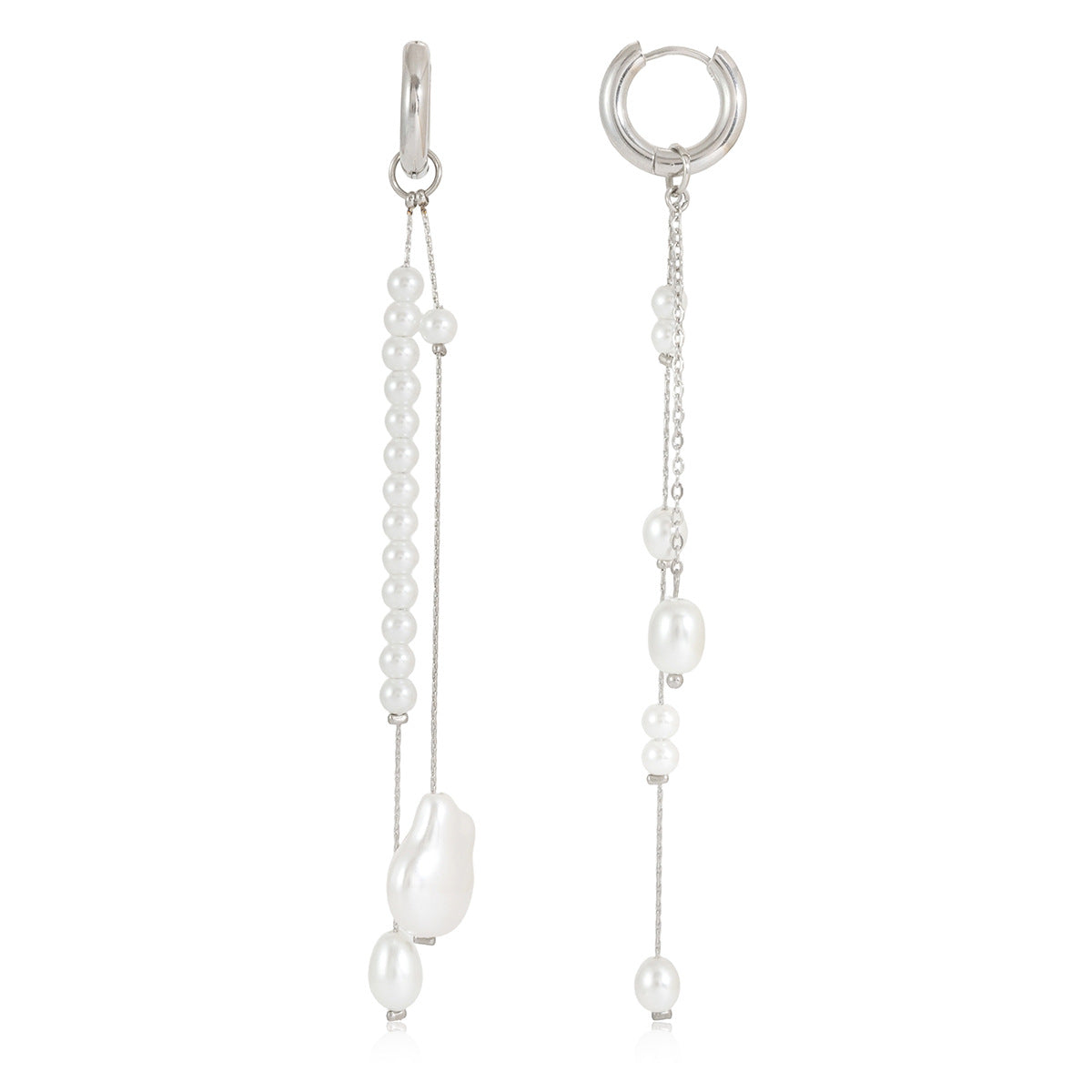Elegant Geometric Stainless Steel Plated Tassel Pearl Earrings for Women