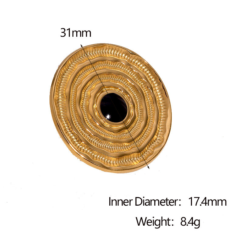 Anello aperto minimalista geometrico in acciaio inossidabile da donna con placcatura in oro 18K e design a disco testurizzato