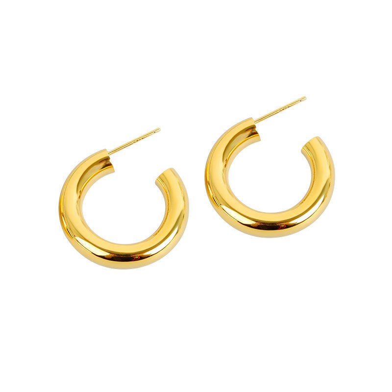 Minimalist Geometric C-Shaped Titanium Steel Hoop Earrings for Women with Vacuum Plating Finish