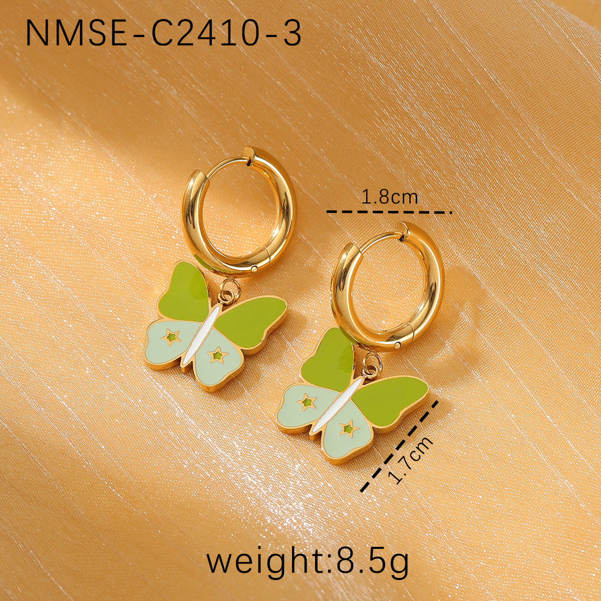 Dulces aretes de acero titanio con forma de mariposa para mujer con esmalte de color y acabado chapado