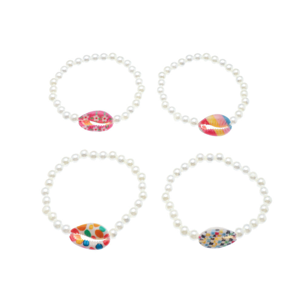 Pulsera geométrica minimalista con perlas de resina y conchas de colores para niñas de 6 a 10 años