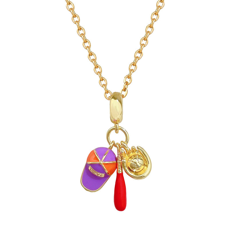 Sporty Sweet Geometric Drip Oil Rhinestone Titanium Steel Necklace for Unisex