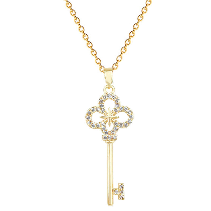 Sweet Star Cross Rhinestone Plated Titanium Steel Necklace Unisex Cable Chain