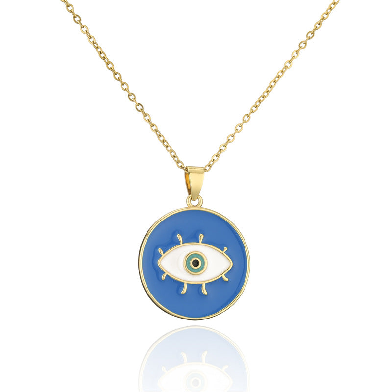 Collana Girocollo con Ciondolo Occhio di Allah Geometrico Minimalista da Donna in Rame con Incassatura Micro-Pavé su Catena a O