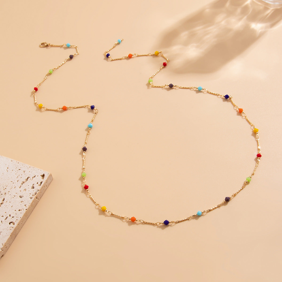 Minimalist Geometric Crystal Inlaid Alloy Y-Shape Tassel Necklace for Women