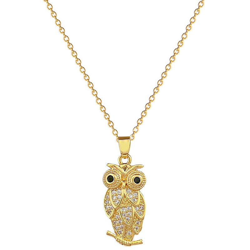 Collar de lujo con colgante de búho para mujer y hombre con incrustaciones completas de diamantes de imitación, cadena de acero de titanio, diseño geométrico, elegante joyería para clavícula