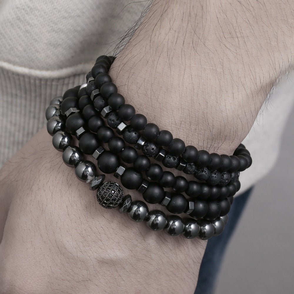 Geometric Round Brass Gemstone Bracelet Set