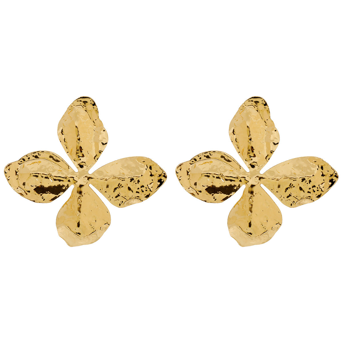 Exaggerated Floral Design Vintage-Style Metal Stud Earrings with Plated Finish and Petal-Shaped Metal Discs