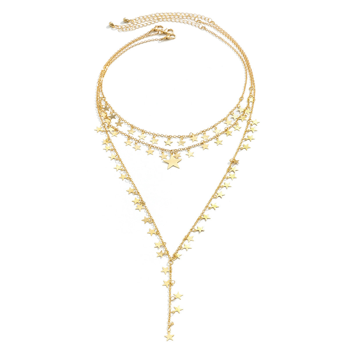 Minimalist Geometric Star Brass Y-Shape Necklace with Alloy Pendant and Singapore Chain for Women