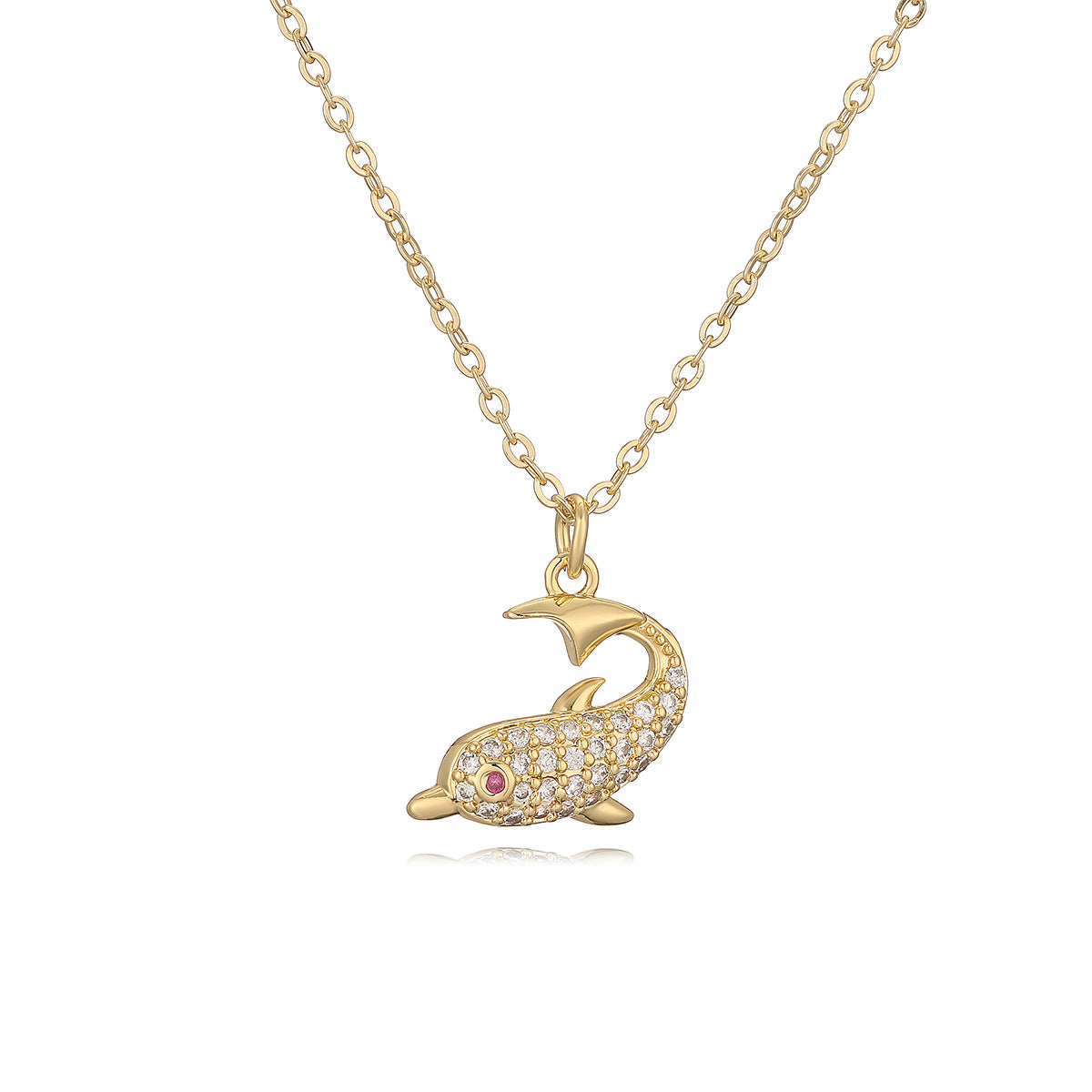 Collana girocollo minimalista da donna con ciondolo a delfino, in rame placcato oro e zircone