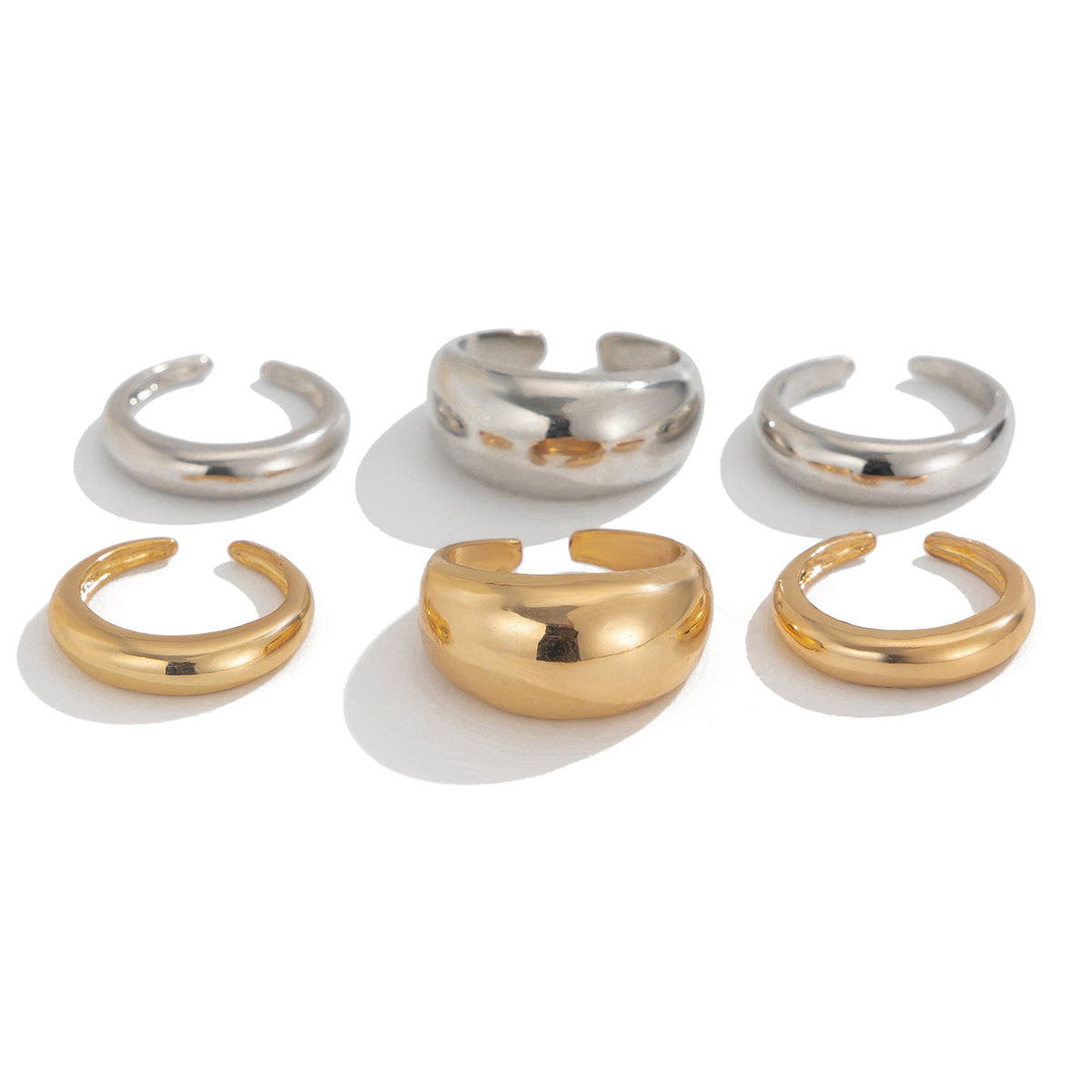Stackable Geometric Zinc Alloy Plated Rings Set for Women