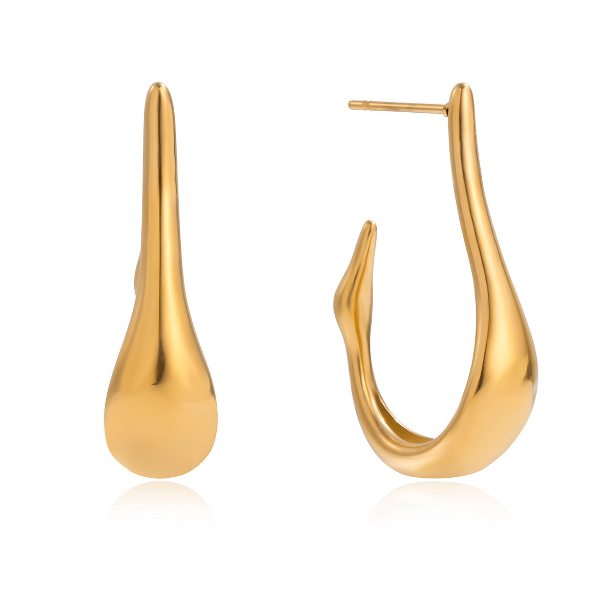 Pendientes de aro en C con forma de U geométrica de acero inoxidable con acabado chapado para mujer