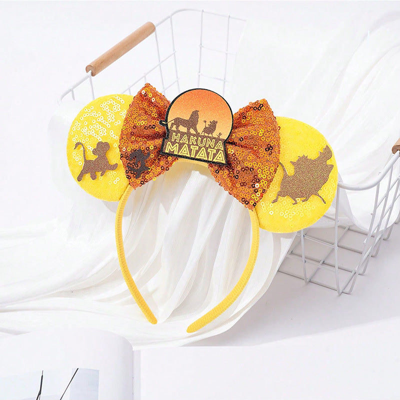 Diadema estilo caricatura de orejas de Mickey Mouse para niños con ribete floral rosa y revestimiento de resina