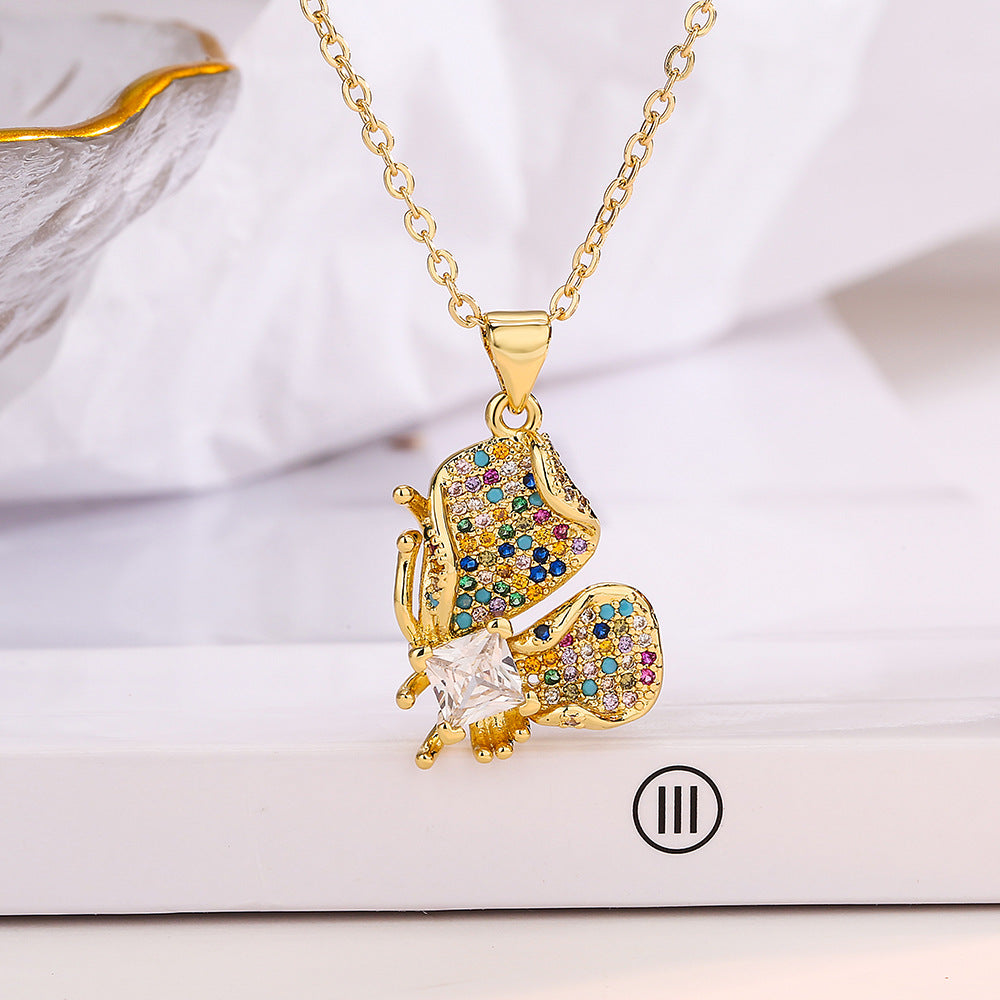 Minimalist Butterfly Pendant Necklace for Women in Copper with Geometric Design, Fashionable Clavicle Chain