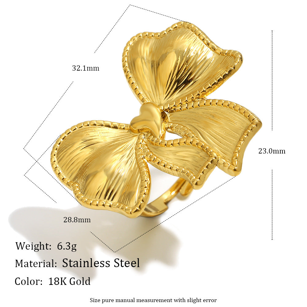Anello Aperto da Donna Minimalista con Fiocco Geometrico in Acciaio Inossidabile Placcato Oro 18K