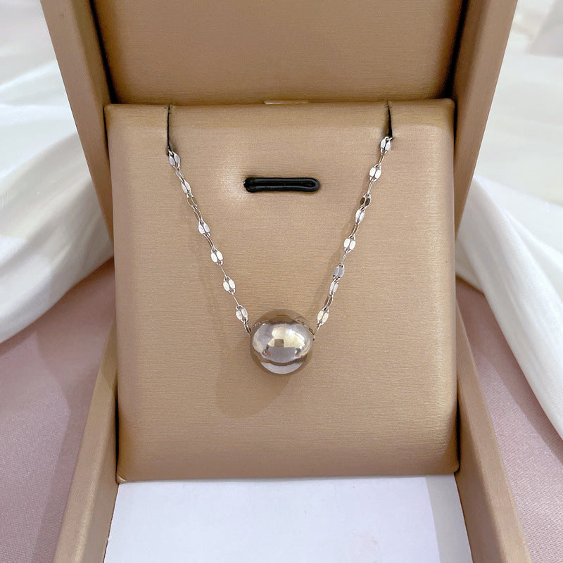 Minimalist Titanium Steel Geometric Lucky Bead Pendant Necklace for Women with Gold Plating and Locket Chain Style
