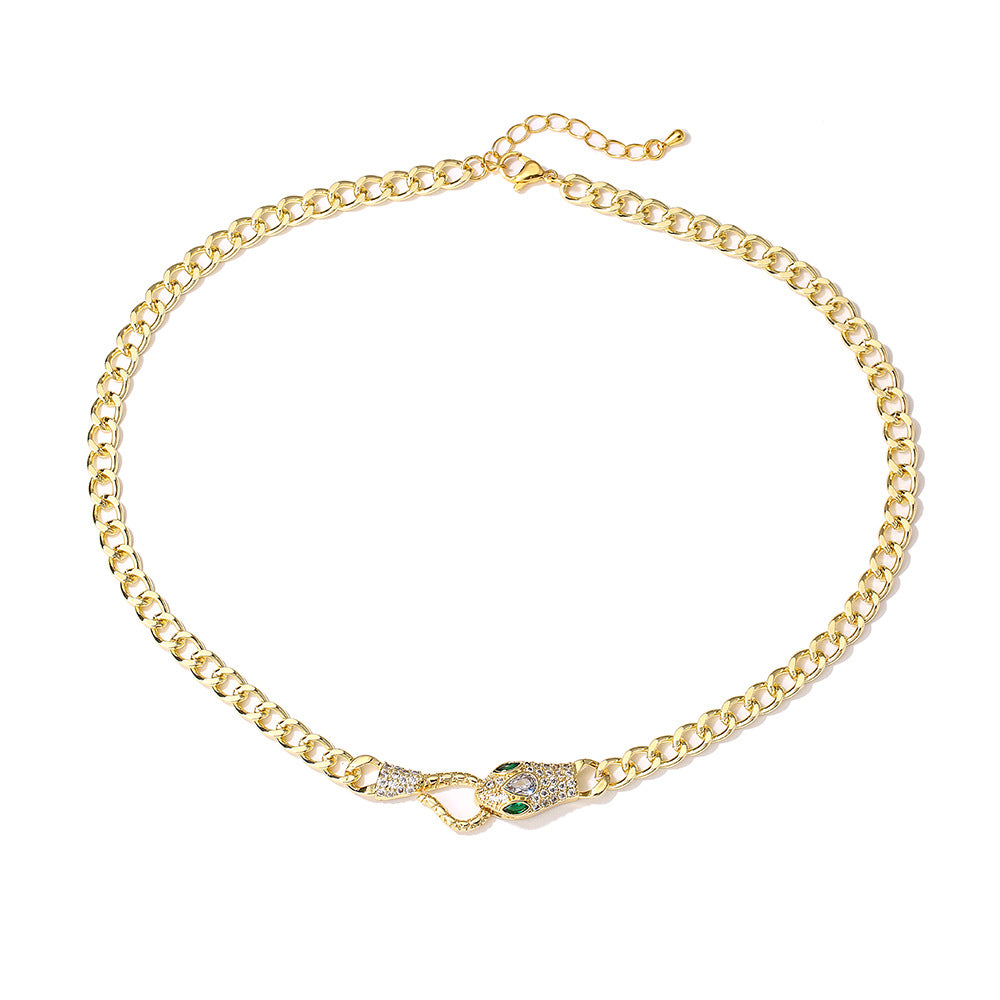 Collana minimalista geometrica serpente da donna in rame con placcatura in oro 18 carati e intarsio di zirconi
