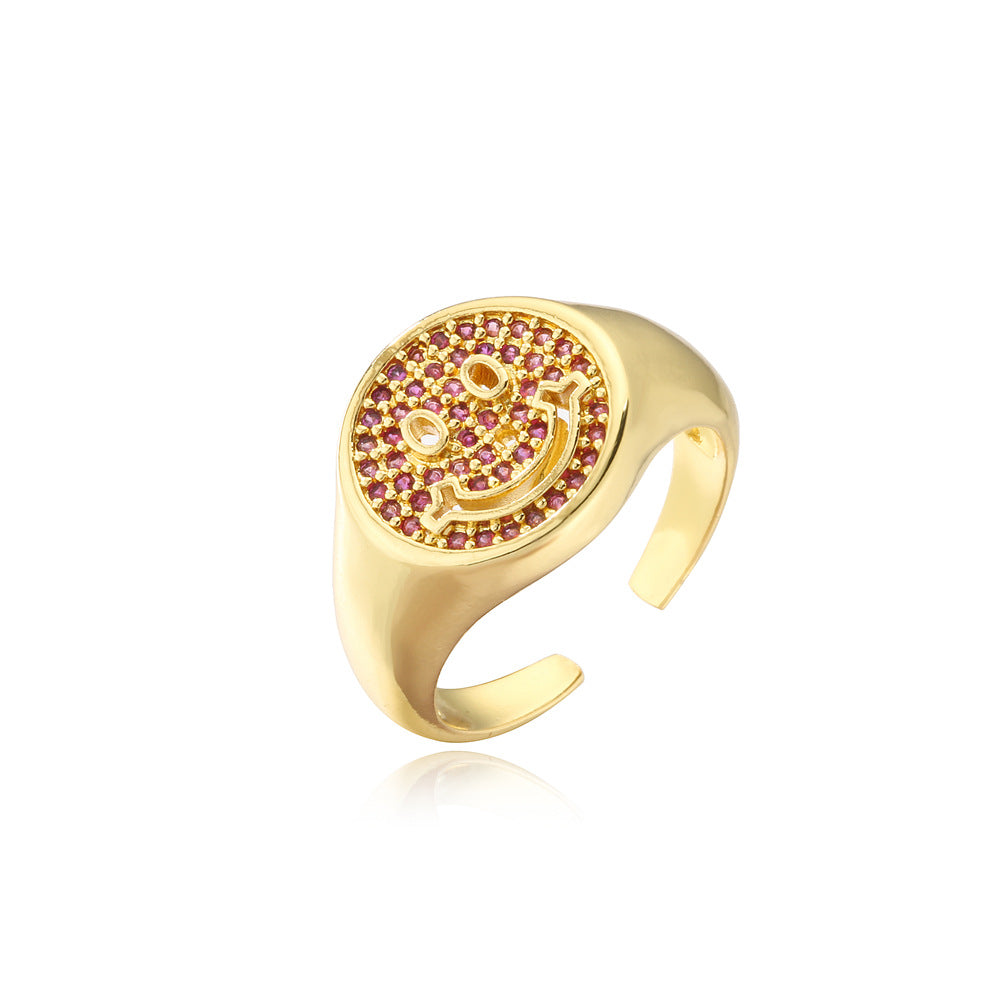 Sweet Geometric Brass 18K Gold Plated Ring with Micro-Inlaid Cubic Zirconia for Women