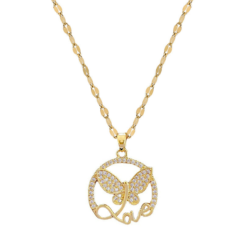 Butterfly Luxury Titanium Steel Collar Necklace for Women with Geometric Pendant