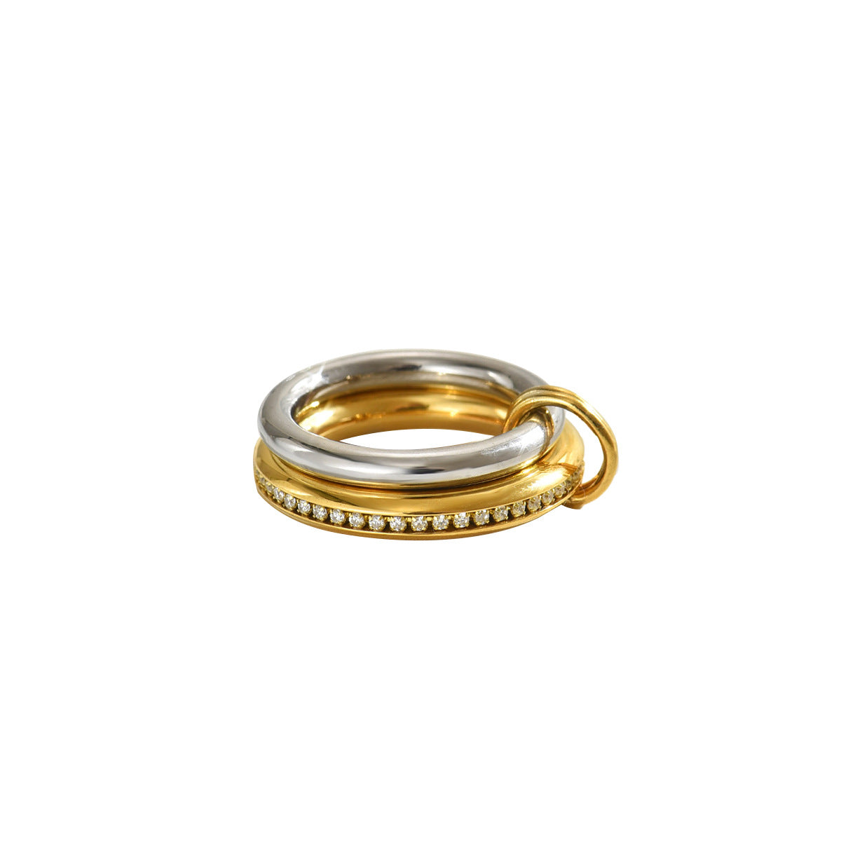Anillo apilable geométrico para mujer hecho de cobre con incrustaciones de circonita, joyería minimalista de moda