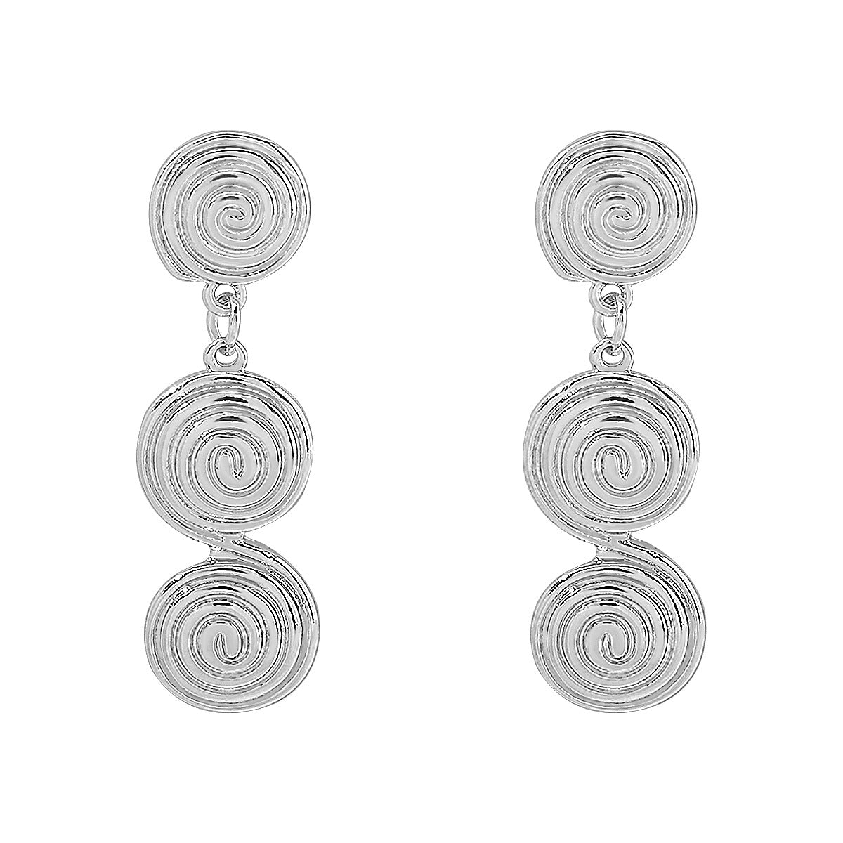 Pendientes de aro geométricos vintage franceses de aleación para mujer con textura espiral y acabado galvanizado