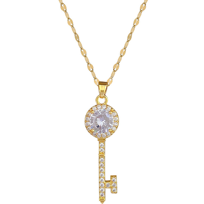 Collana girocollo di lusso geometrica con strass in acciaio al titanio con motivo a luna
