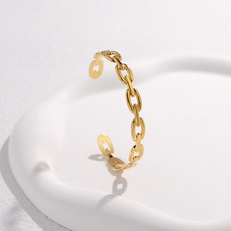 Minimalist Titanium Steel Open Bangle Bracelet for Women with Plated Finish and Chain Detail