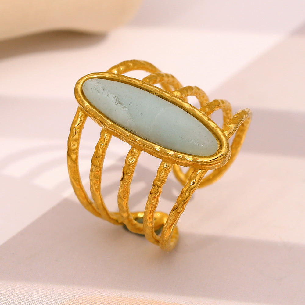 Creative Geometric Stainless Steel Ring with 18K Gold Plating for Women
