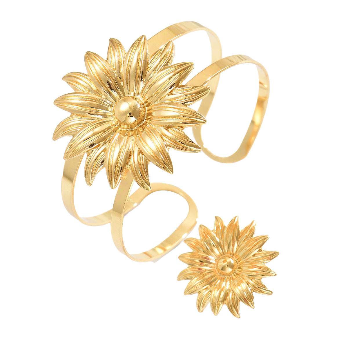 Set de pulsera y anillo de aleación con diseño floral geométrico para mujer, con acabado galvanizado y estilo de oficina a la moda