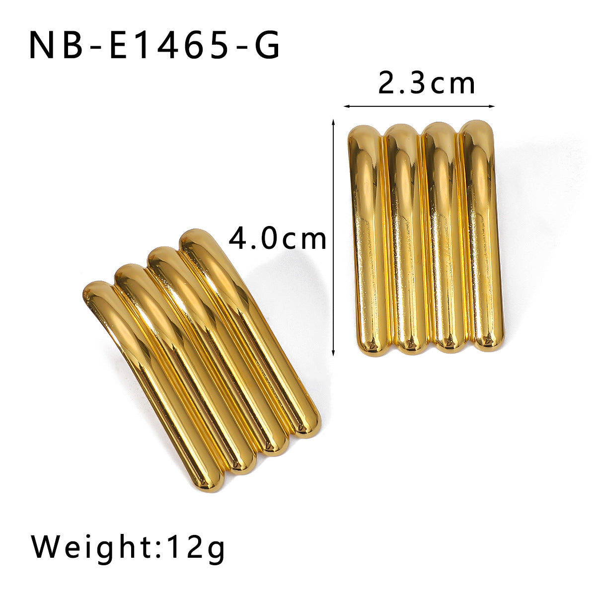 Orecchini da donna minimalisti geometrici in acciaio inossidabile con texture a tripla onda e placcatura in oro 18 carati
