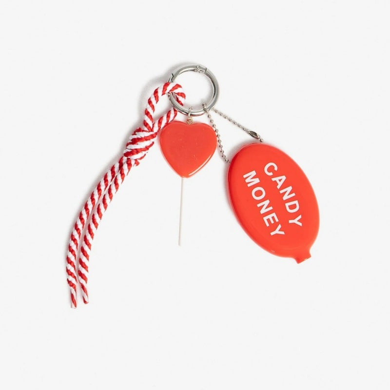 Sweet Solid Color Resin Heart Teardrop Bag Charm with Plated Beads and Rope