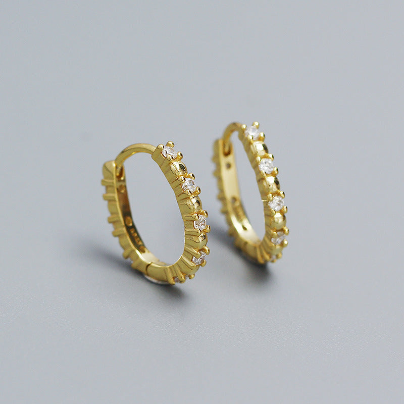 Orecchini a cerchio rotondi geometrici placcati in argento sterling 925 di lusso minimalista con intarsio di diamanti da donna