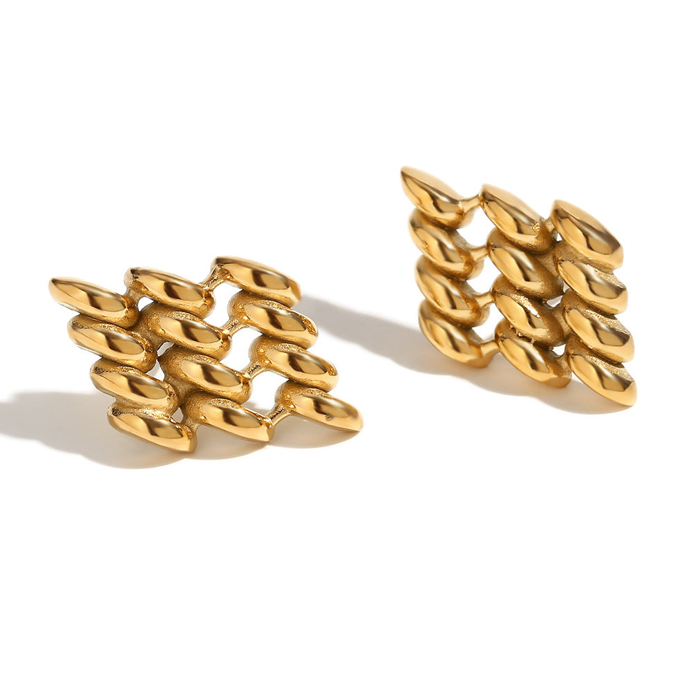 Pendientes Minimalistas Geométricos de Acero Inoxidable con Baño de Oro de 18K, Aretes Huecos en Forma de Diamante para Mujer