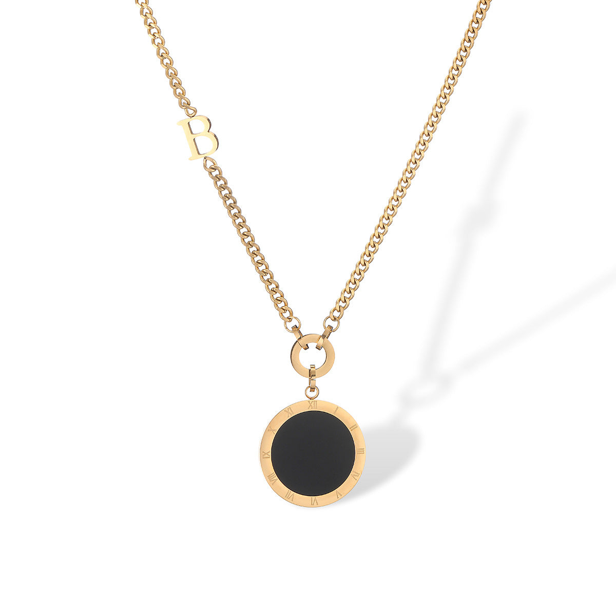 Collana con Pendente Rotondo Minimalista in Madreperla per Donna in Acciaio al Titanio Placcato Oro, Catena alla Moda per Maglione