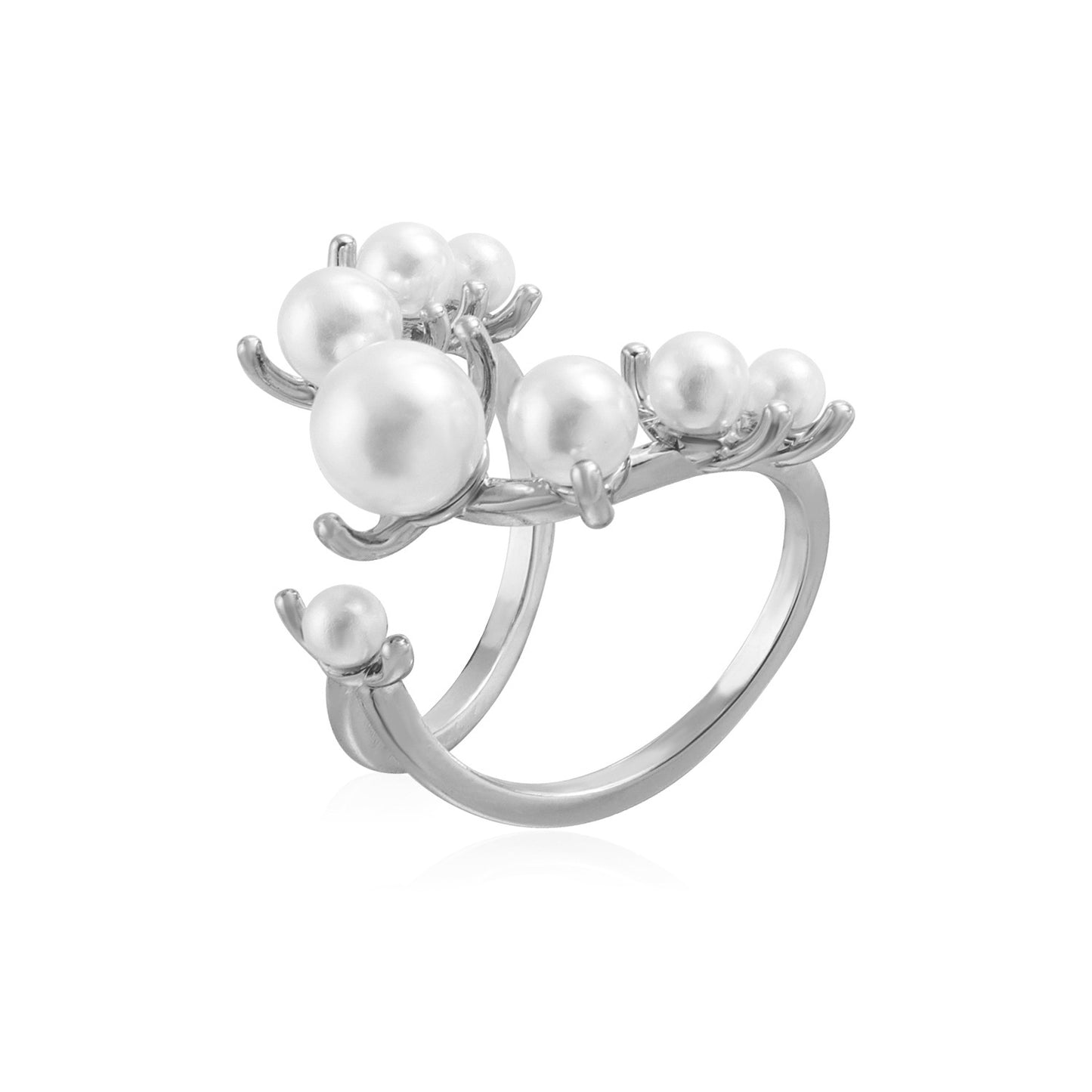Minimalist Geometric Adjustable Joint Ring for Women in Plated Metal with Pearl-Like Finish