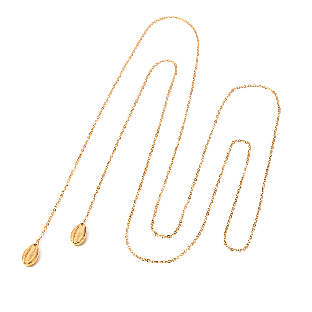Collar minimalista con colgante de concha larga de acero inoxidable chapado en oro de 18 quilates, cadena tipo O unisex