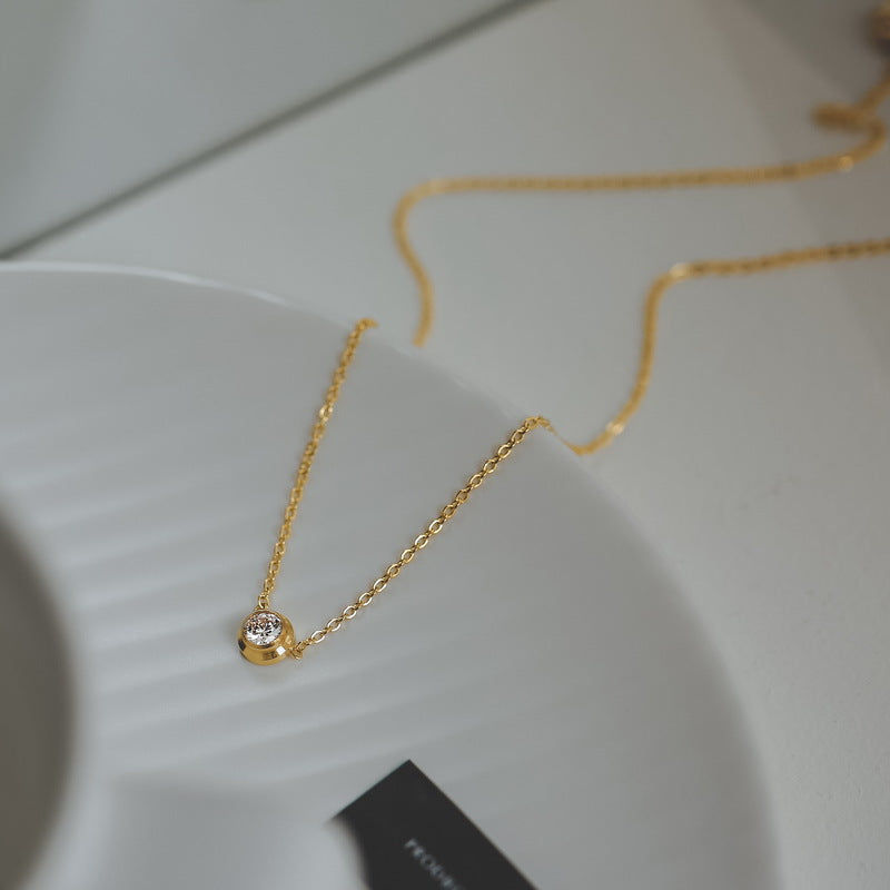 Minimalist 18K Rose Gold Plated Geometric Single Stone Bubble Pendant Necklace for Women