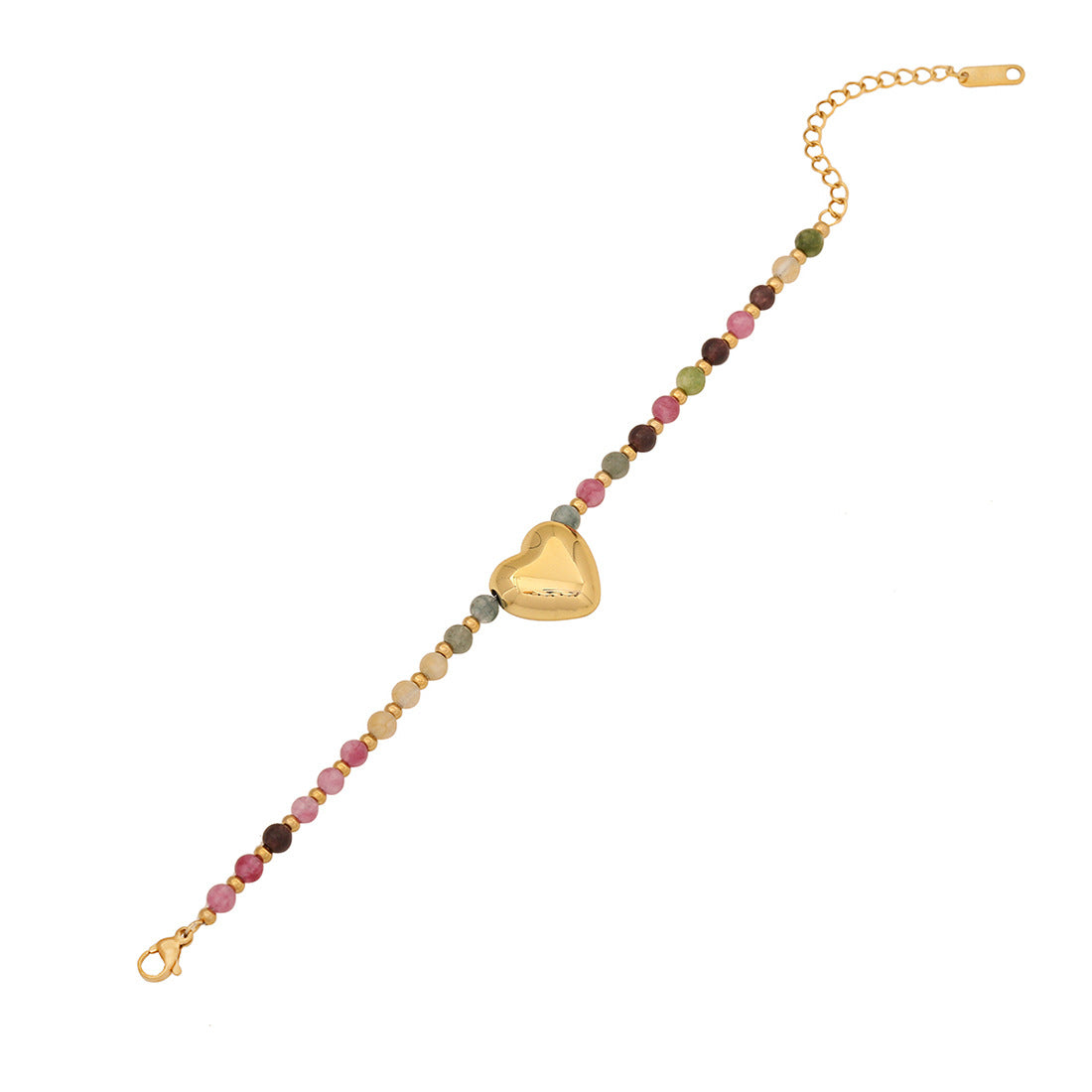Pulsera vintage de cobre en forma de corazón con cuentas para mujer, con artesanía hecha a mano y detalles de piedras naturales
