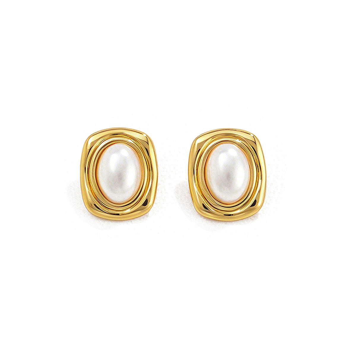 Vintage Geometric Square Oval Pearl Inlay Plated Stainless Steel Earrings for Women