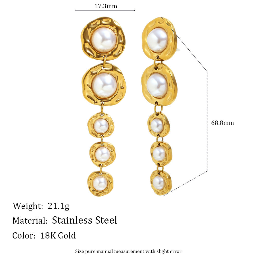 Fashionable Geometric Stainless Steel Plated 18K Gold Zircon Flower Pearl Clip-On Earrings for Women