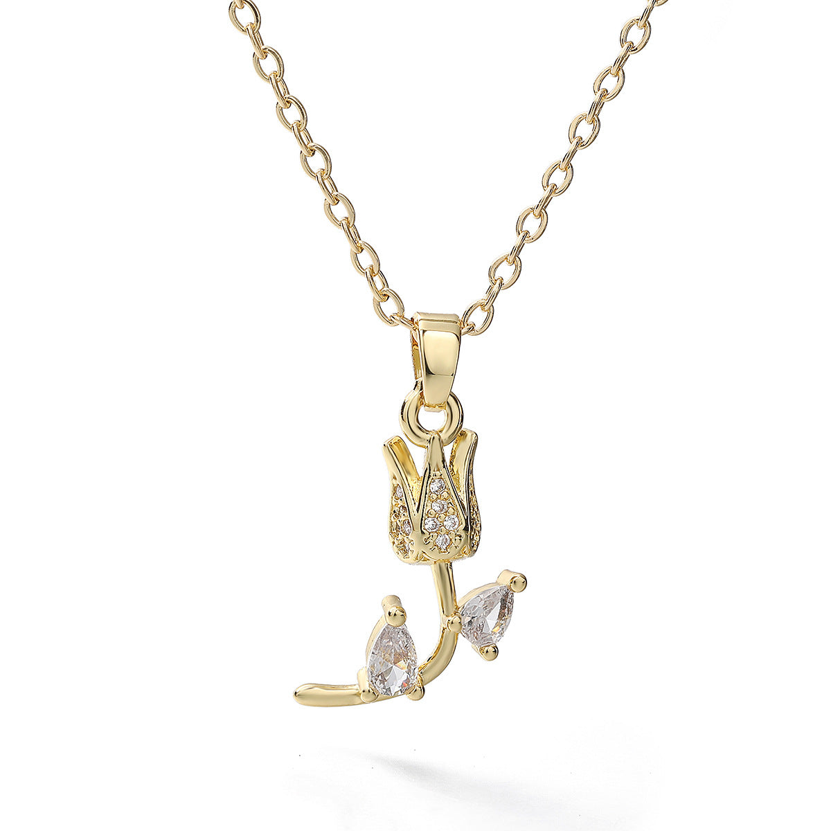 Elegant Minimalist Geometric Gold Plated Brass Rose Pendant Necklace for Women