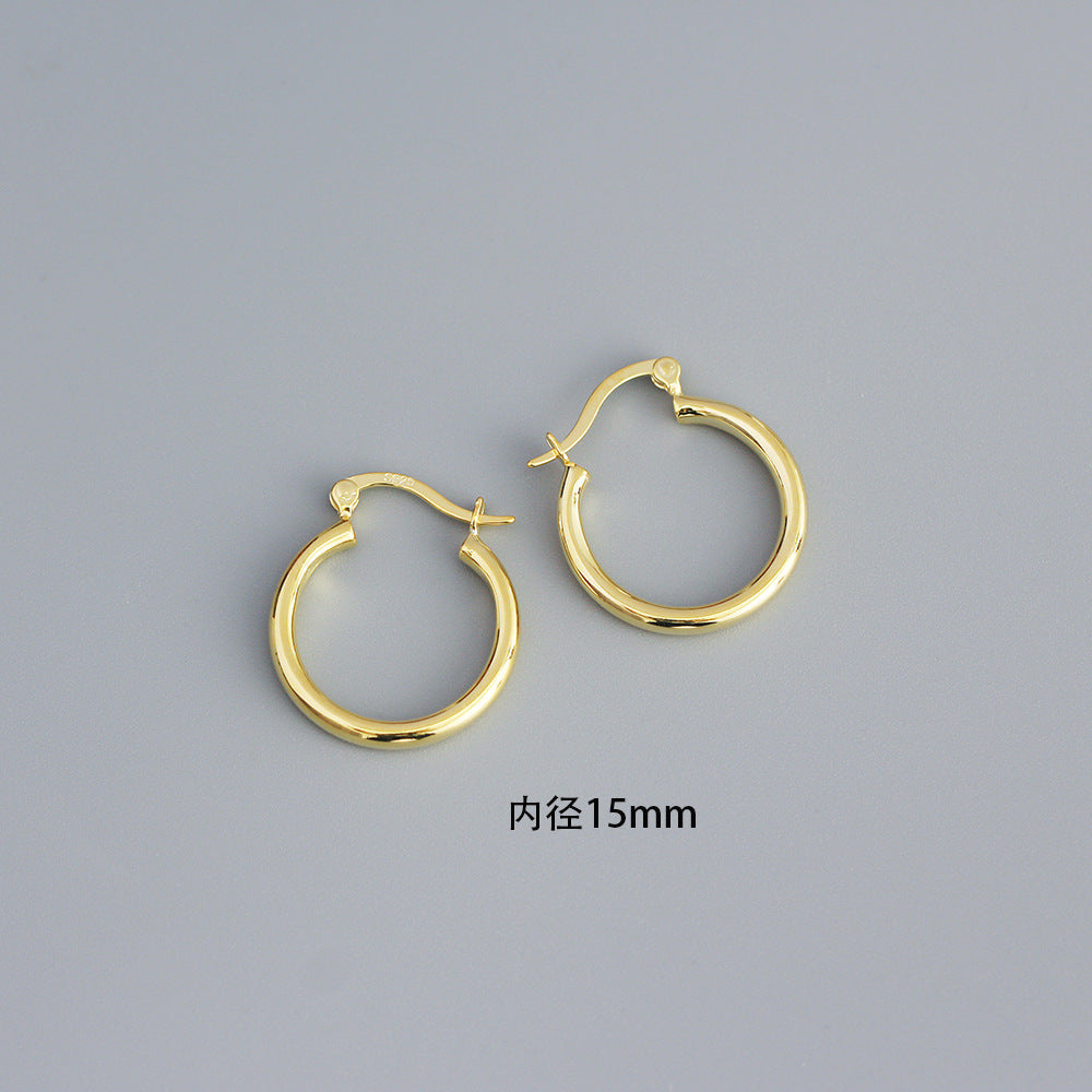 Minimalist 925 Sterling Silver Polished Round Geometric Hoop Earrings for Women