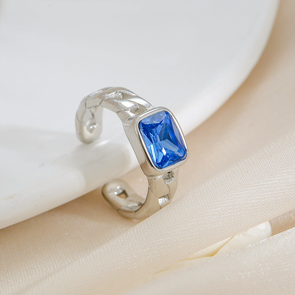 Anello regolabile da donna in acciaio al titanio con zuccherino blu verde aperto, forma geometrica, stile naturale, gioielli minimalisti
