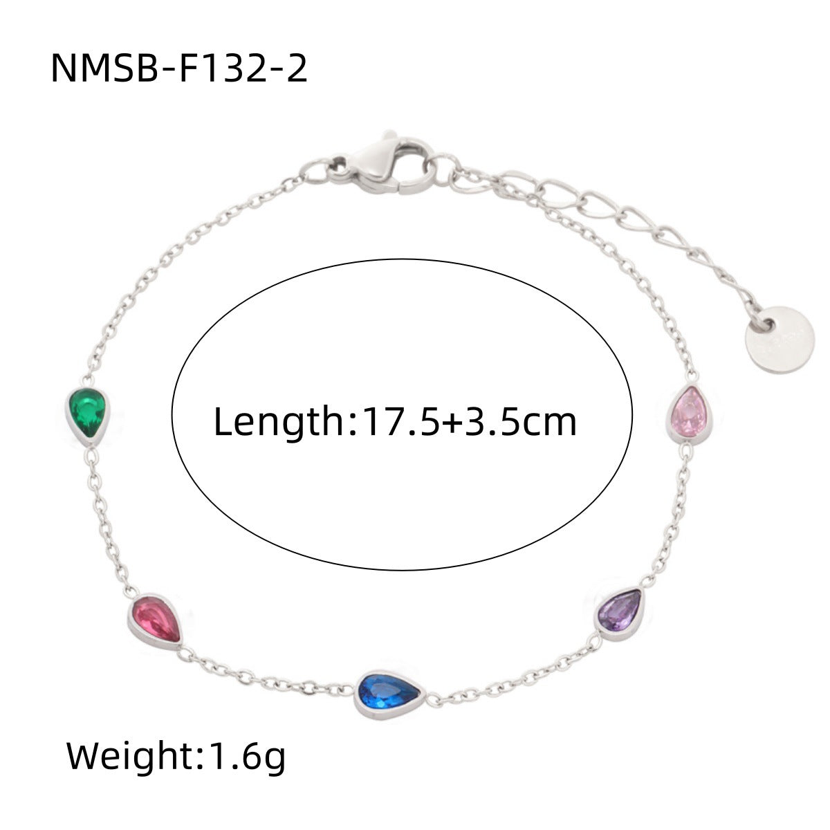 Fashion Minimalist 18K Gold Plated Titanium Steel Water Drop Rhinestone Bracelet for Women