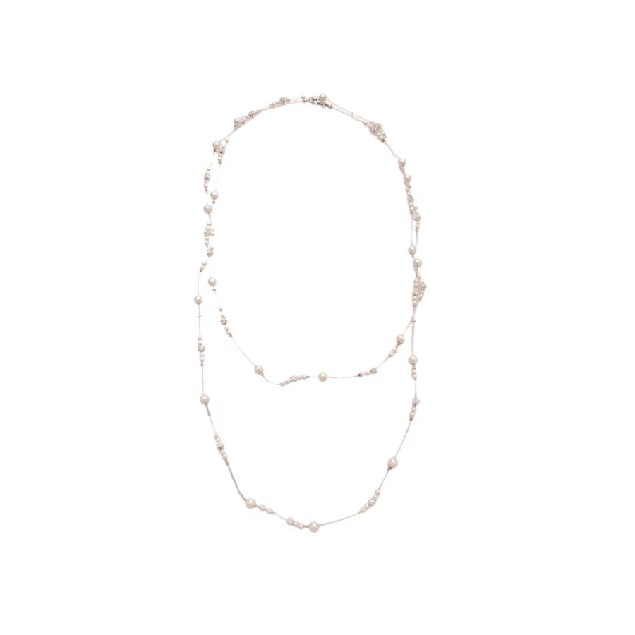 Elegante Collar de Perlas Geométrico Minimalista con Incrustaciones de Diamantes de Imitación para Mujer - Cadena Ligera para Suéter de Uso Diario