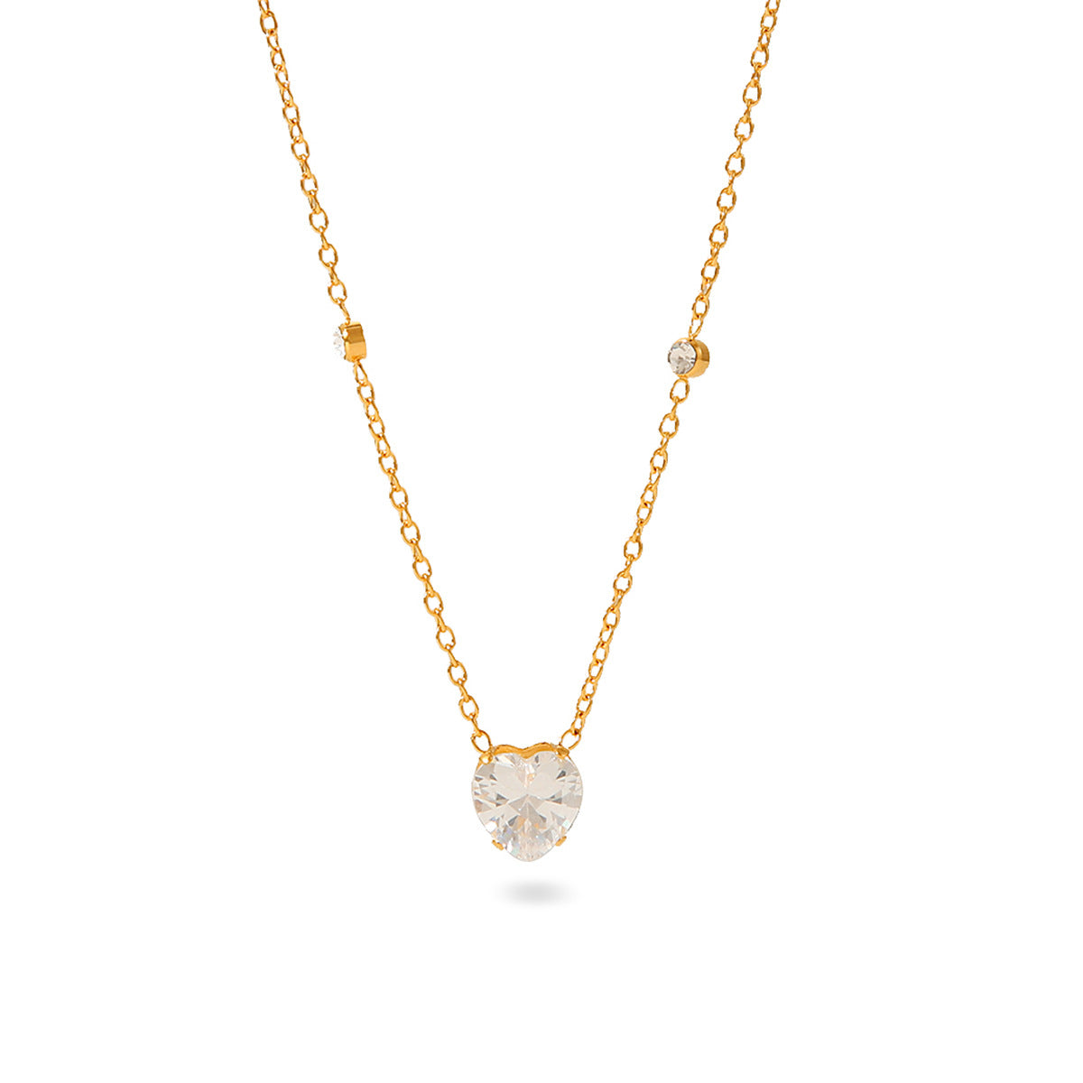 INS Style Heart-Shaped Stainless Steel Necklace with 18K Gold Plating and Cubic Zirconia for Women