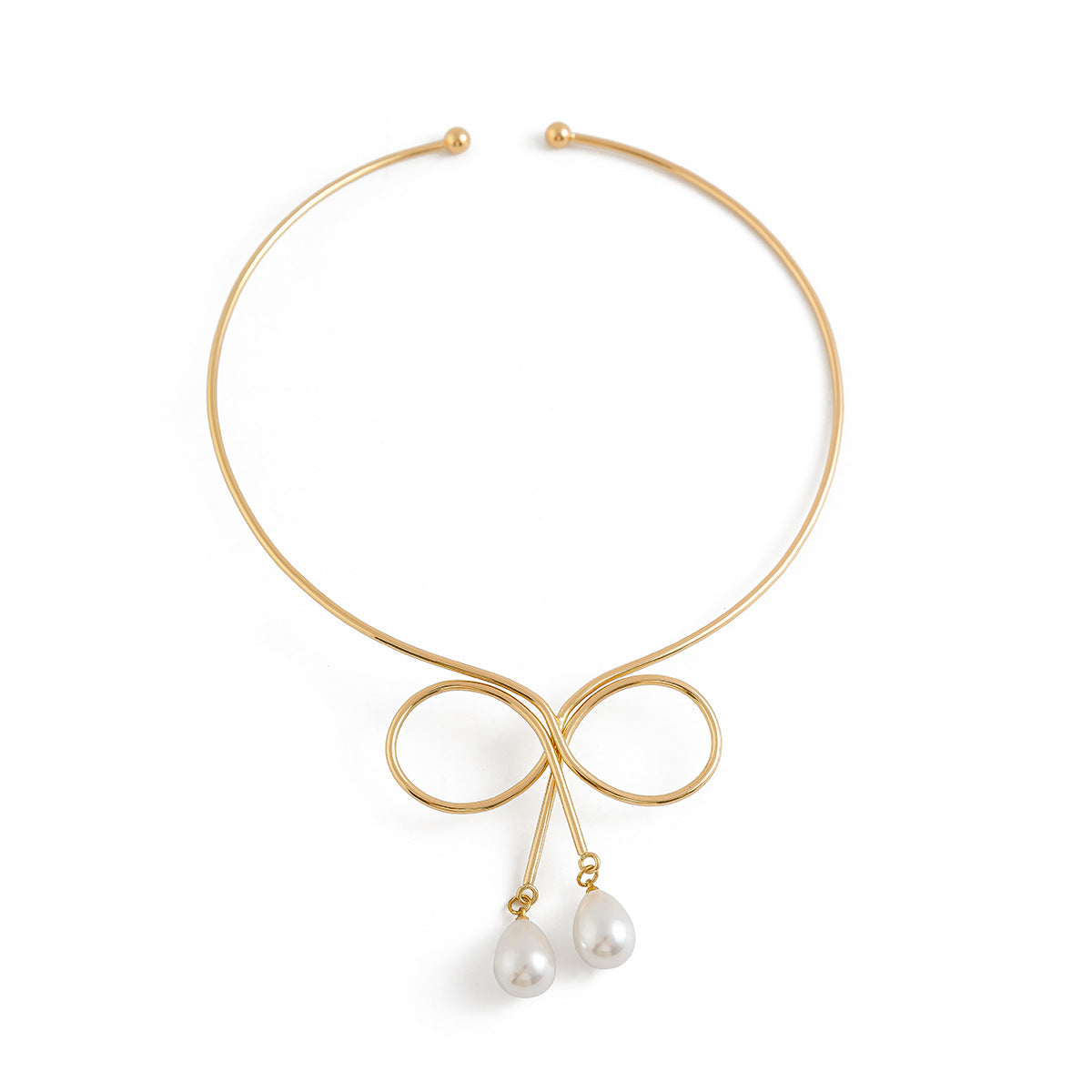 Punk Teardrop Imitation Pearl Bow Alloy Choker Necklace for Women